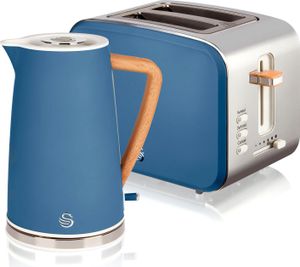 SWAN STP2090BLUNEU Set Frühstückskocher, kabellos, 1,7L Toaster Breitschlitz 2 Nordic Blau Blau
