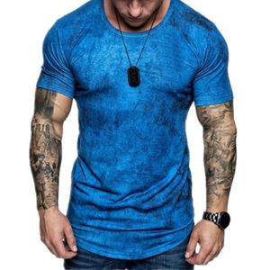 Herren Tie Dye Rundhals T-Shirt Sommer Kurzarm Slim Fit Workout Muskeloberteile,Farbe: Hellblau,Größe:XL