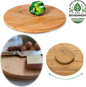 LS-LebenStil Servierplatte Drehteller Bambus 35cm Holztablett drehbar Drehtablett Vesperbrett Serviertablett Pizzateller Servierbrett Käseplatte