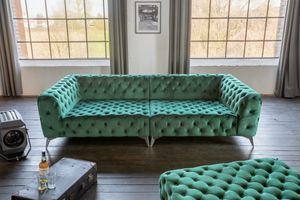 KAWOLA Big Sofa Chesterfield Velvet versch. Farben mit o. ohne Hocker NARLA grün,  mit Hocker