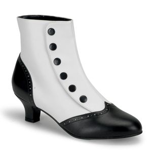FLORA-1023 Bordello dámske členkové topánky gamaše vzhľad gombíky biela čierna koža vzhľad