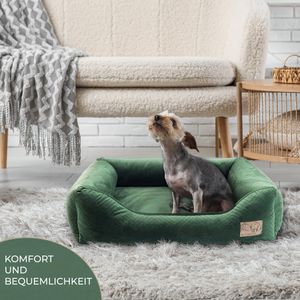 Premium Hundebett | Größe 4: 103 x 80 x 24 cm | Bett für Hunde oder Katzen | Hundesofa, Hundekissen, Hundeliege Velvet Grün XL