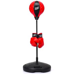 COSTWAY Punchingball 81-123cm höhenverstellbar, Boxset freistehend, Boxsack Set inkl. Boxhandschuhe und Handpumpe, für Kinder & Jugend Rot