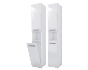 3xEliving Koupelnová skříňka Bagnoli SLIM III bílá lesklá - volně stojící skříňka, koupelnový sloup, police, D: 30 cm, V: 174 cm, Š: 30 cm