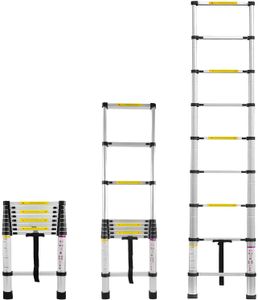 LARS360 2.6M Teleskopický rebrík Multifunkčný rebrík Výsuvný rebrík Jediný rebrík Viacúčelový rebrík Výsuvný rebrík 9 Step Stepladder Vysoko kvalitný hliník Nosnosť 150KG