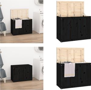 vidaXL Wäschetruhe Schwarz 88,5x44x66 cm Massivholz Kiefer - Wäschetruhe - Wäschetruhen - Wäschebox - Wäschekorb
