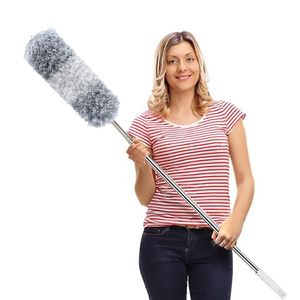 Duster Telescopic, kij teleskopowy Duster z mikrofibry ze stali nierdzewnej, Duster Long Extendable Extra Long do 280 cm, do pajęczyn sufitowych, szaro-biały