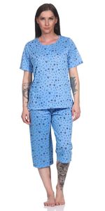 Damen Sommer Pyjama 2 teilig Schlafanzug 3/4 Hose; Blau/L/40