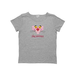The Pink Panther Damen Rundhals-Shirt bequemes kurzarm-Shirt Der rosarote Panther T-Shirt aus Baumwolle mit süßem Panther-Druck Grau, Größe:M
