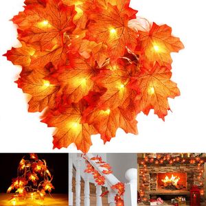 Halloween Dekorationen Herbstgirlande, Herbst Ahorn Lichterkette 3m 20 LED, Herbst Girlande für Herbst, Erntedankfest, Weihnachten, Outdoor-Dekor