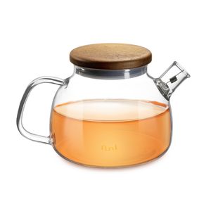Impolio Glas Teekanne | 580ml Borosilikatglas | Edelstahl-Filter | Holzdeckel | hitzebeständiger Griff | elegantes Design |Tee, Blumentee und Saft