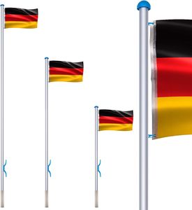 Fahnenmast Aluminium 6,5 m mit Deutschland Fahne + Bodenhülse + Zugseil + Verschlusshaken + Abschlusskappe und Höhe in 5 verschiedenen Höhen CEEDIR