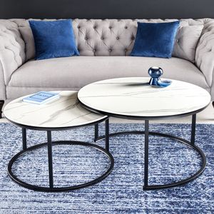 riess-ambiente Runde Couchtische 2er Set ELEGANCE 75cm weiß Keramik Marmor-Design Metall schwarz Beistelltisch Tisch