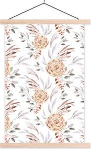 MuchoWow® Textilposter Rosen - Boho - Muster 40x60 cm mit holzfarbenen Rahmen - Poster