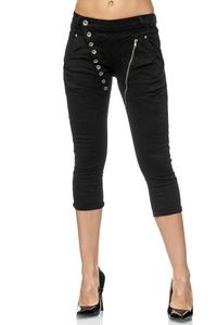 Elara Damen 3/4 Jeans Slim High Waist Capri Hose C9362D-F15 Black-48 (4XL)