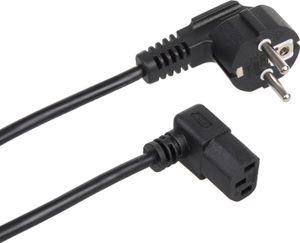 Kaltgerätekabel Netzkabel 3-Pin Schutzkontakt auf Kaltgerätestecker 90 Grad abgewinkelt Stromkabel Kabel Unten Gewinkelt Schwarz (1,5 Meter)