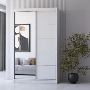 Kleiderschrank Schiebetürenschrank Schrank Schwebetürenschrank 120cm Weiß/Weiß mit Spiegel Neomi 05 Kleiderschrank Schiebetürenschrank Schrank Schwebetürenschrank 120cm Weiß/Weiß mit Spiegel Neomi 05