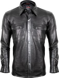 Herren Lederhemd aus weichem Lammnappa Leder in schwarz(2XL)