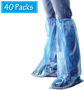 40 Paar Einweg-Schuhüberzüge Blaue Regenschuhe Und Stiefelabdeckung Kunststoff Lange Schuhabdeckung Klare Wasserdichte Rutschfeste Überschuh Regentagsabdeckung