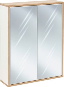 FACKELMANN Spiegelschrank FINN / Badschrank mit Push-to-Open / Maße (B x H x T): ca. 60 x 75 x 20,5 cm / Schrank fürs Bad mit 2 Türen / Korpus: Weiß / Front: Spiegel / Rahmendekor: Braun hell