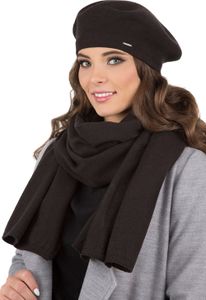 Vivisence damen baskenmütze eleganter wintermütze und schal set warm kopfbedeckung und halsbedeckung an winter und herbst warm dick, winterset für frauen, hergestellt in der eu, schwarz, einheitsgröße