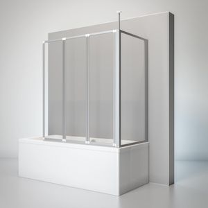 Schulte Duschabtrennung für Badewanne, 3-teilig mit Seitenwand, Faltwand: 129 x 140 cm, Seitenwand geeignet für eine Wannentiefe von 68 - 71 cm, 3 mm Sicherheitsglas (ESG) Klar hell, Alu-Natur