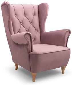 Ohrensessel aus Samt Sessel mit Holzfüßen Armlehnensessel Fernsehsessel Polstersessel Federkern Wohnzimmersessel - 75 x 124 x 85 cm  - Vivaldo (Rosa - Monolith 62)