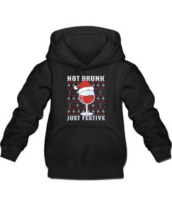 Not Drunk Just Festival Weihnachten Weintrinker Ugly Christmas Kinder Kapuzenpullover Hoodie, Schwarz, 104