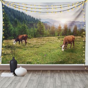 ABAKUHAUS Bauernhoftier Wandteppich, Kühe grasen auf der Wiese, Wohnzimmer Schlafzimmer Heim Seidiges Satin Wandteppich, 200 x 150 cm, Mehrfarbig