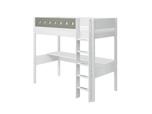 White Hochbett mit senkrechter Leiter und Schreibtisch 90x200 cm Grün / Weiß, Matratze:mit