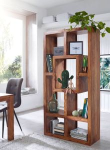 Bücherregal MUMBAI Massiv-Holz Sheesham 90 x 180 cm Wohnzimmer-Regal Ablagefächer Design Landhaus-Stil Standregal