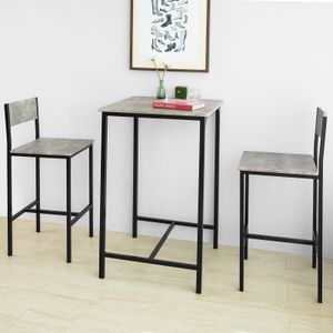 SoBuy OGT27-HG 3-teilig Bartisch mit Stühlen Esstisch Stehtisch Bistrotisch mit 2 Barhocker Sitzgruppe grau