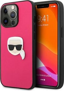 Karl Lagerfeld KLHCP13LPKMP hard silikonové pouzdro iPhone 13 / 13 Pro 6.1" pink Leather Ikonik Karl`s Head Metal