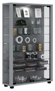 Lumo Mini Vitrinenschrank 2 Glastüren, Glasvitrinen mit LED-Leuchten Silberfarbig.