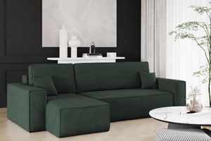 Ecksofa mit schlaffunktion und bettkasten, Sofa L-form, Couch L-form BEST Dicker Cord Grün Links