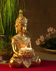 Kleiner Thai Buddha Budda  Teelicht Halter Figur Statue Feng Shui 19 cm sitzend