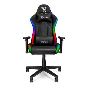 Ranqer Aura RGB / LED Gaming Stuhl - Gaming Stuhl mit RGB LED-Beleuchtung - 350 Farben und Effekte - Höhenverstellbare Armlehnen - Rundum Drehbar - Ergonomischer Bürostuhl - Gamer Stuhl - Schwarz