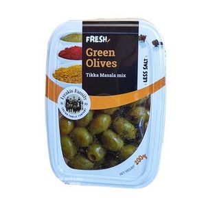 Suszone zielone oliwki z mieszanką przypraw Tikka Masala świeże opakowanie 200G Lyrakis family