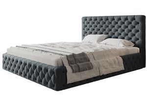MIAMI SLIMPolsterbett mit Kopfteil - Doppelbett mit Bettkasten - mit Lattenrost aus Metall - 140x200 cm Veloutrestoff Dunkelgrau
