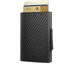 ÖGON Cascade Wallet automatische Geldbörse aus Aluminium und Leder mit RFID-Schutz Carbon Schwarz