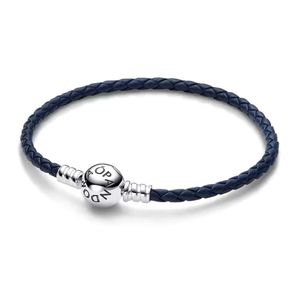 Pandora Lederarmband Blau Geflochten 592790C01 Kugelverschluss 17,5 cm