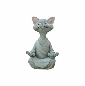 Katzenfigur Meditation Yoga Sammlerstück Ornament Skulptur Dekor Happy Cat Dekor Art 18cm Grau