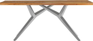SIT Möbel Esstisch 180 cm | Tischplatte 50 mm Teak natur | Gestell Metall antiksilbern | B 180 x T 100 x H 76 cm | 15521-40 | Serie TABLES & CO