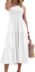 ASKSA Damen Eine Schulter Maxikleid Ärmellos Sommerkleid Shoulder Boho Strand Partykleid mit Tasche, Weiß, XL