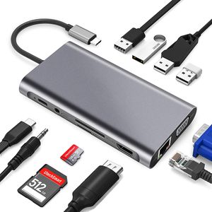 7Magic 11 in 1 USB C Docking Station, Multiport Adapter Typ-C Hub mit Ethernet-Anschluss, HDMI, VGA, PD3.0-, SD/TF-CR für MacBook/Pro/Air und mehr
