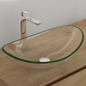 Mai & Mai Aufsatzwaschbecken Glaswaschbecken Handwaschbecken Waschbecken Glas Waschschale Oval Transparent BxTxH 53,5x35,5x16 cm Minerva08