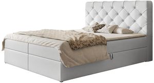 Posteľ BOSTON s 2 zásuvkami, čalúnená posteľ, rozmery: 160x200, farba: biela, imitácia kože, manželská posteľ s matracom Bonell