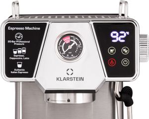 Klarstein, kávovar, portafilter, 1,8l, 1350W, 19bar, 2 šálky, nehrdzavejúca oceľ