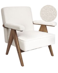 BELIANI Sessel Cremeweiß Bouclé-Stoffbezug mit Holzfüßen Schmale Armlehnen Tiefe Sitzfläche Retro-Design Wohnzimmer Schlafzimmer Flur Sitzmöbel