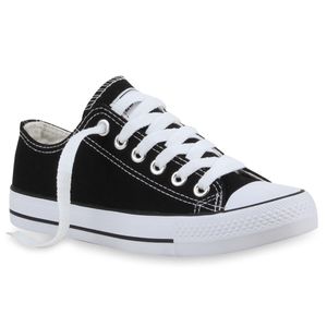 Mytrendshoe Damen Sneakers Sportschuhe Schnürer Schuhe 94237, Farbe: Schwarz Lucky, Größe: 42
